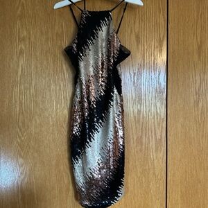 Sequin Evening Dress in Black and Gold